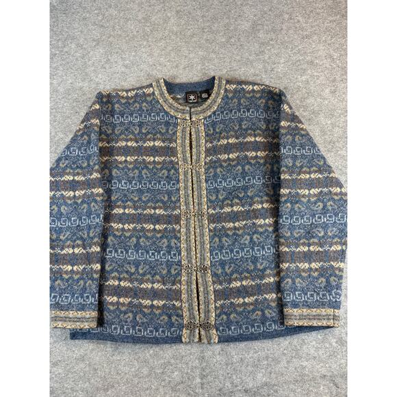 Vintage SKYR Wool Cardigan Womens M Pewter Clasp Geometric Grandma Cottagecore - Picture 1 of 4